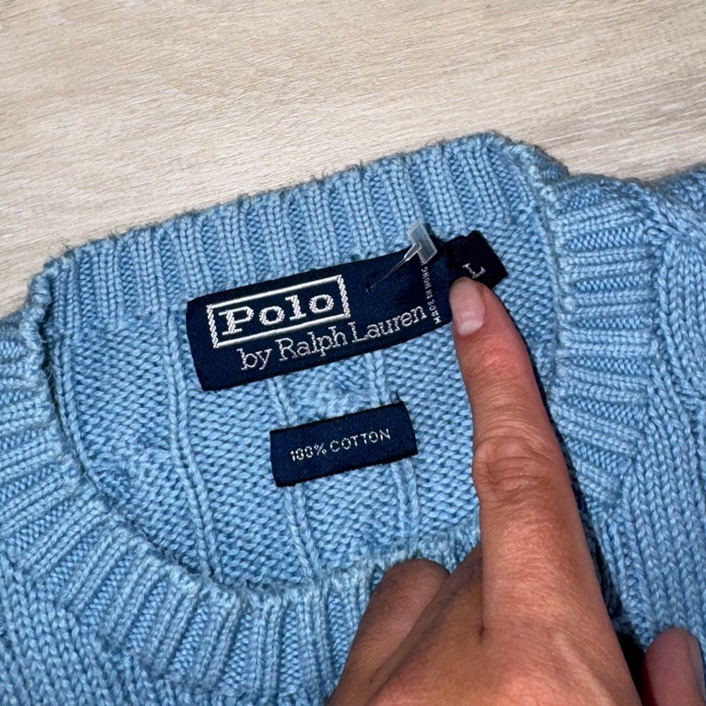 Polo Ralph Lauren Cable Knit Sweater Pullover Pony Light Blue Men’s Size Large - Picture 3 of 6